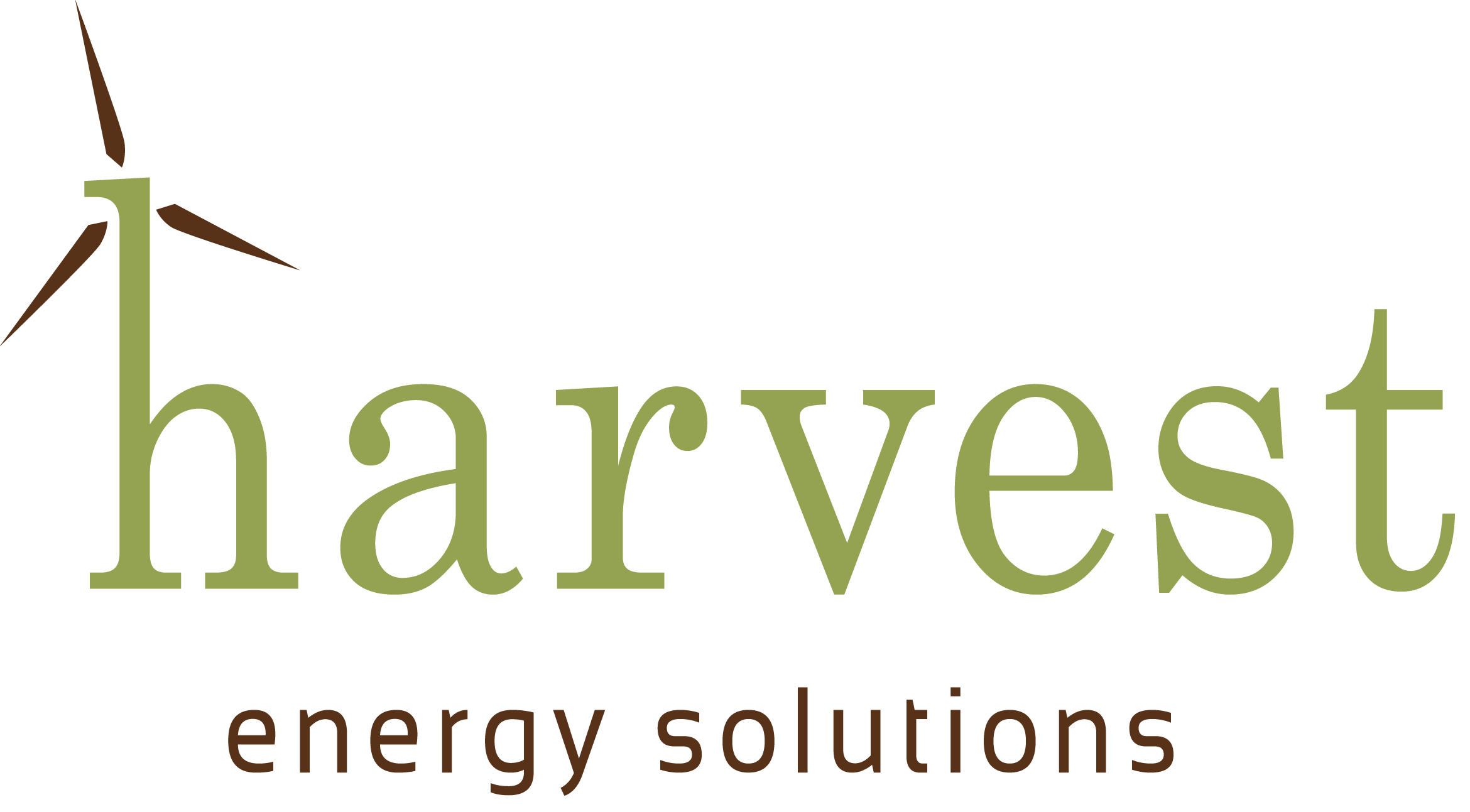 Harvest Energy Solutions Logo green and brown with a windmill above the H in Harvest